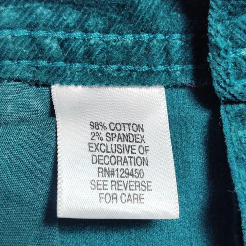 ELLE Women’s Teal Paisley Corduroy Pants Size 10 Regular Cotton Stretch Casual - Picture 9 of 9